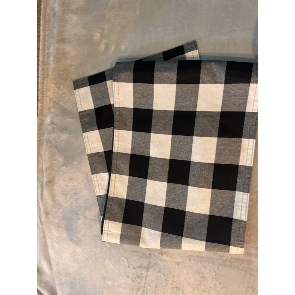 Jacquard Table Runner Black&white Plaid Design 70” X 13”